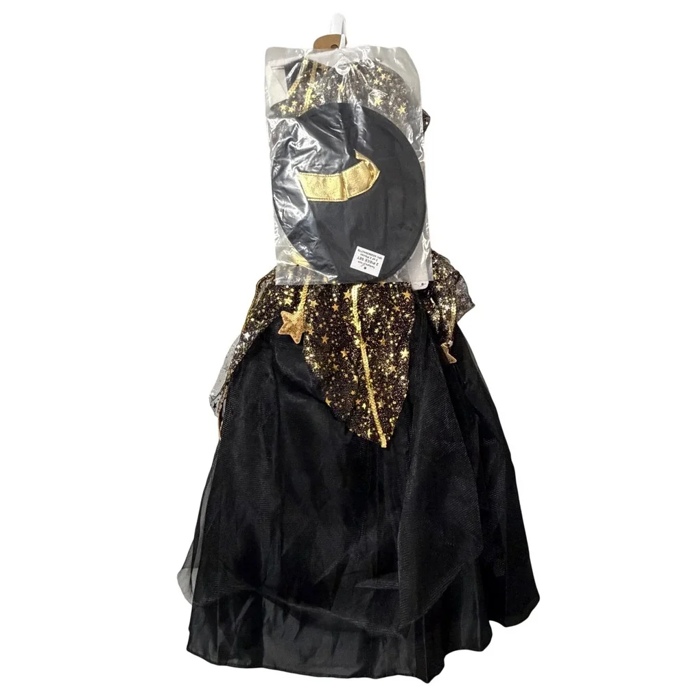 Way to Celebrate Girls Twilight Witch Costume Black Gold Stars Size 6/6X NWT
